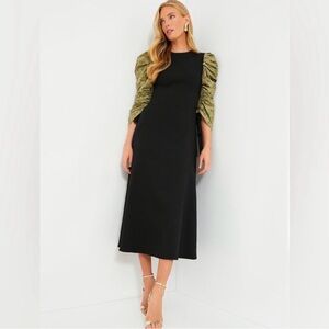 Tuckernuck Hyacinth House Black Juliet Maxi Dress Green Printed Sleeves Small